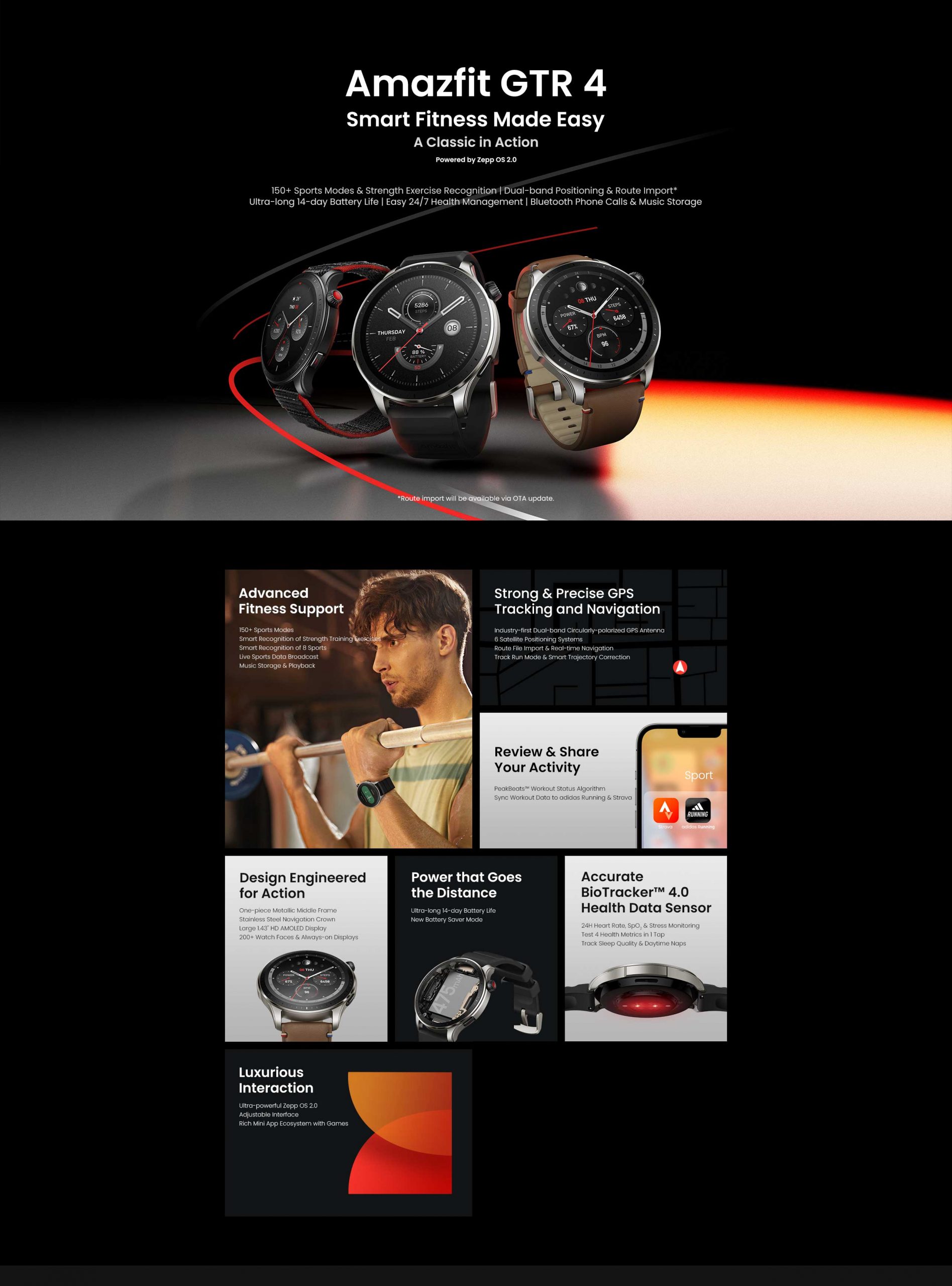 Mobile2Go. Amazfit GTR 4 [150+ Sports Modes & Strength Exercise Recognition, Dual-band Positioning & Route Import*Ultra-long 14-day Battery Life, Easy 24/7 Health Management