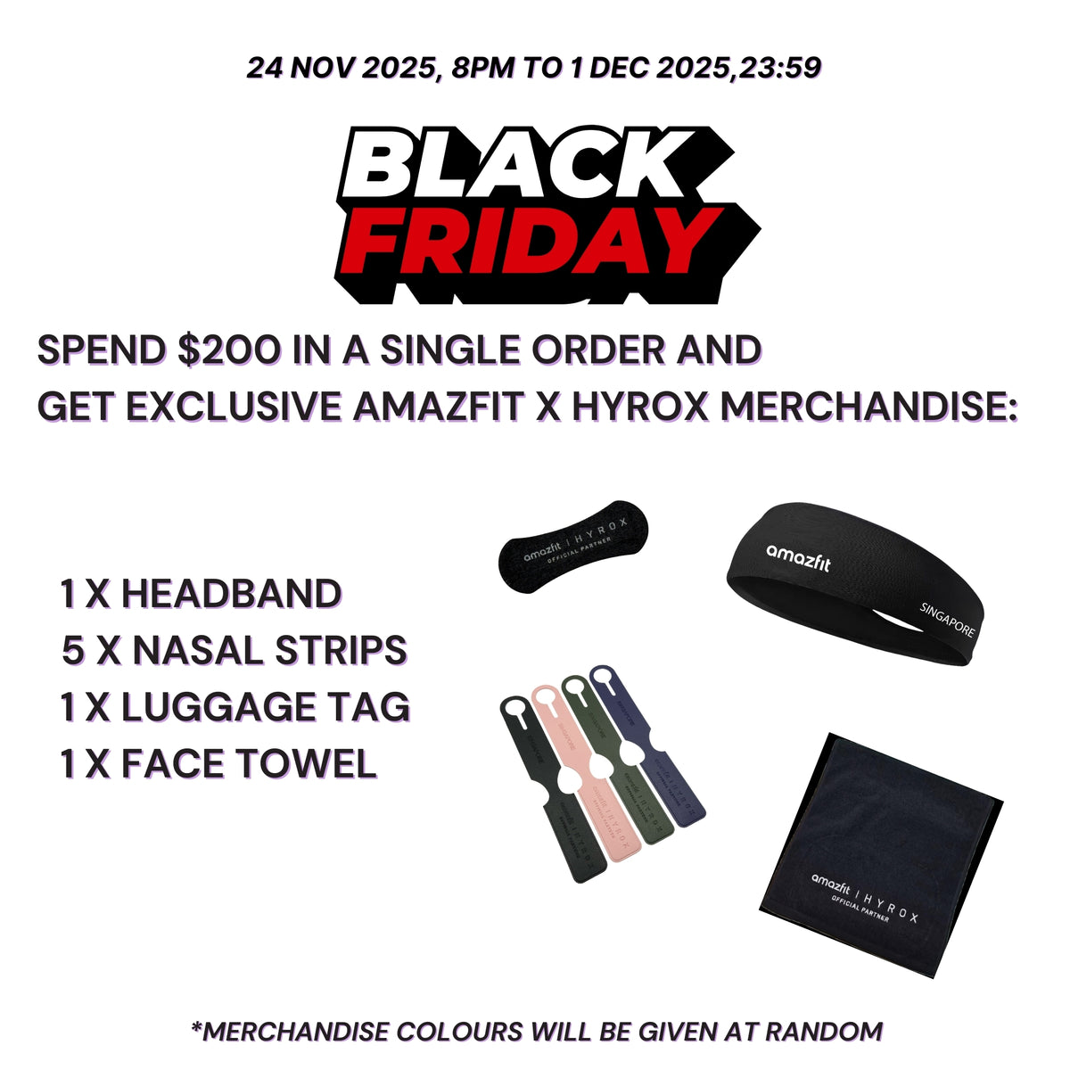 BFCM GWP- 1 x Headband, 5 x Nasal Strips, 1 x Luggage Tag, 1 x Face Towel