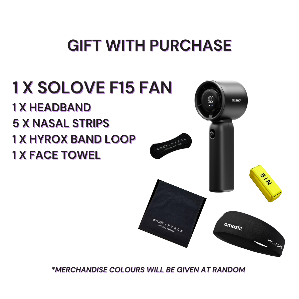 GWP - 1x SOLOVE F15 Fan, 1 x Headband, 5 x Nasal Strips, 1 x Face Towel, 1 x Strap Band Loop
