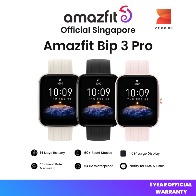 Amazfit Bip 3 Pro Smart Watch: 14-Day Battery Life - Cream 